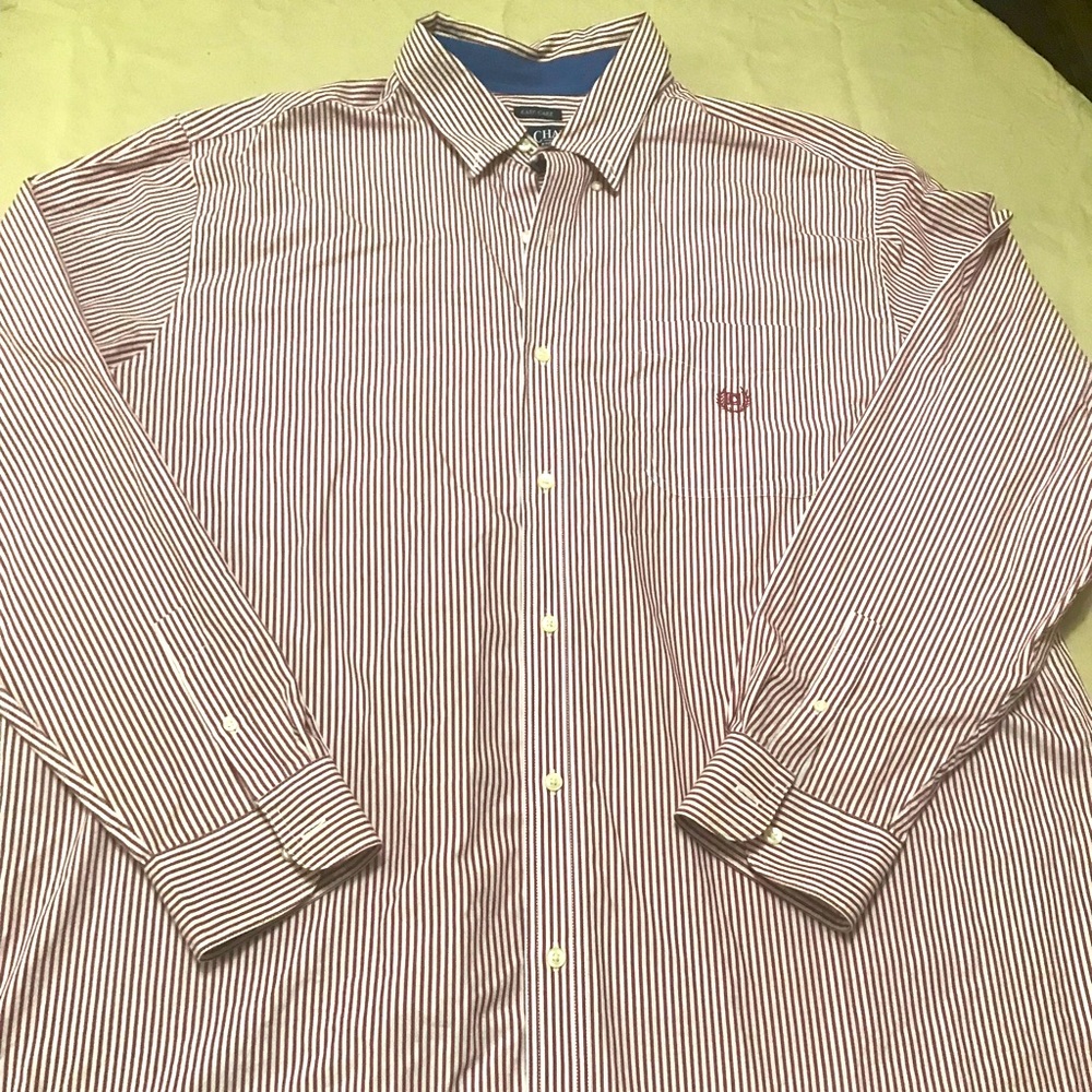 Chaps 2x tall burgundy and white striped button up